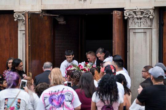 A casket with one of the Little Village fire victims is carried out of Our Lady Of Tepeyac church in Chicago on Saturday, Sept. 1, 2018. The fire early Sunday, Aug. 26, 2018 was the city's deadliest blaze in more than a decade. It started in the rear of an apartment building during a sleepover, killing 14-year-old Cesar Contreras, 13-year-old Nathan Contreras, 11-year-old Xavier Contreras, 5-year-old Ariel Garcia, 3-month-old Amayah Almaraz and their cousin, 14-year-old Adrian Hernandez. [Photo: AP/Max Herman/Chicago Sun-Times]